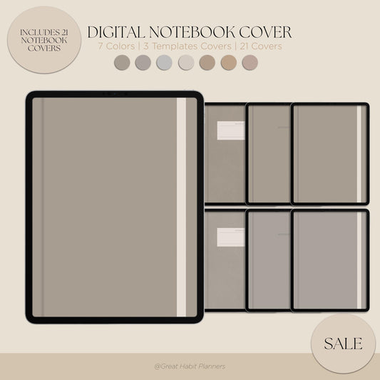 Digital Notebook Covers - Neutral - Realistic Hard Covers Elastic Band | Digital Planner and Digital Journal | A4 | 7 Colors | That Girl |
