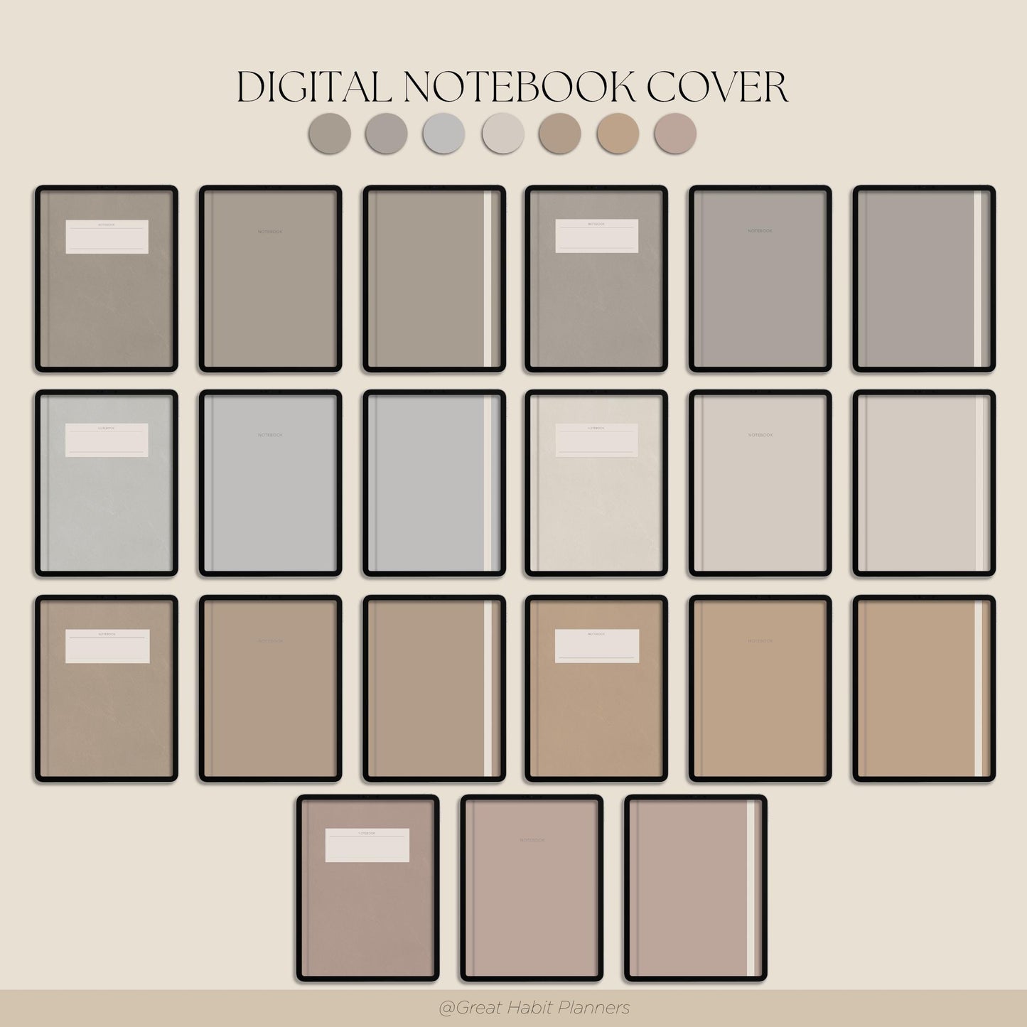 Digital Notebook Covers - Neutral - Realistic Hard Covers Elastic Band | Digital Planner and Digital Journal | A4 | 7 Colors | That Girl |