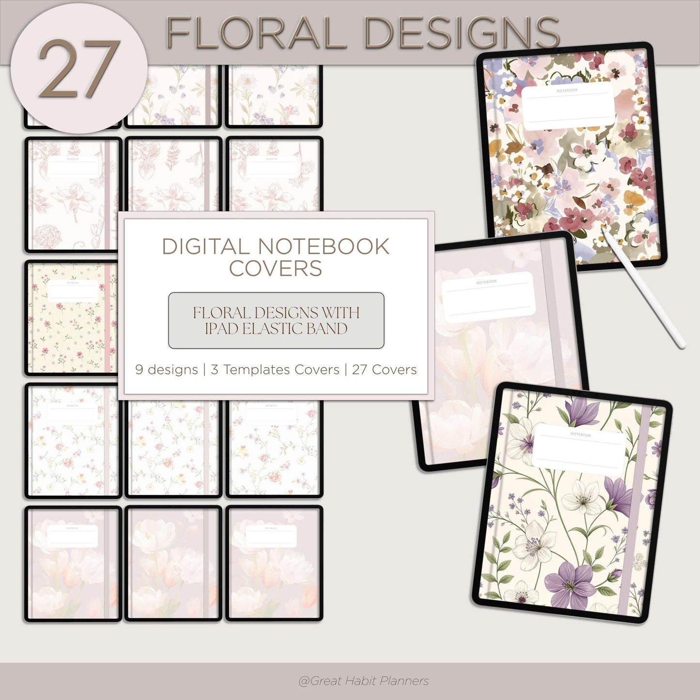 Digital Notebook Covers | Floral designs | GoodNotes, Samsung Notes Covers, Notability Covers, Digital Planner Covers - Digital Covers