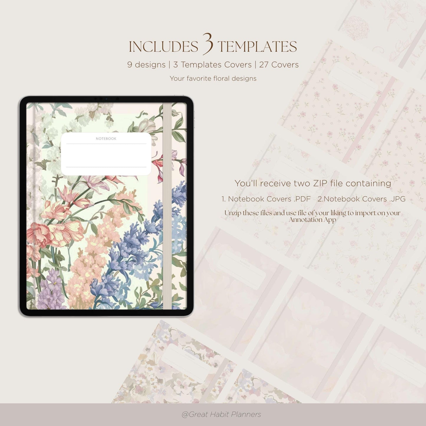 Digital Notebook Covers | Floral designs | GoodNotes, Samsung Notes Covers, Notability Covers, Digital Planner Covers - Digital Covers