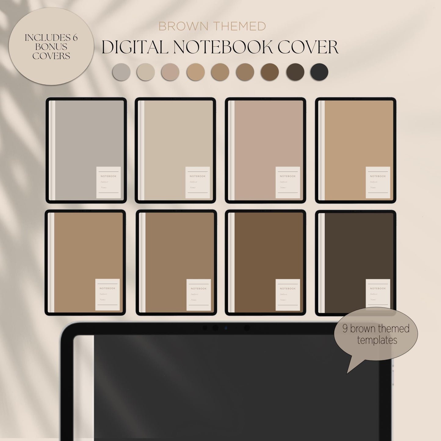Digital Notebook Cover Brown and Kawaii Campus Theme for iPad and tablet | 17 options | GoodNotes, Notability, | Notes Cover Templates |