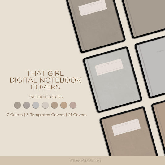 Digital Notebook Covers - Neutral - Realistic Hard Covers Elastic Band | Digital Planner and Digital Journal | A4 | 7 Colors | That Girl |