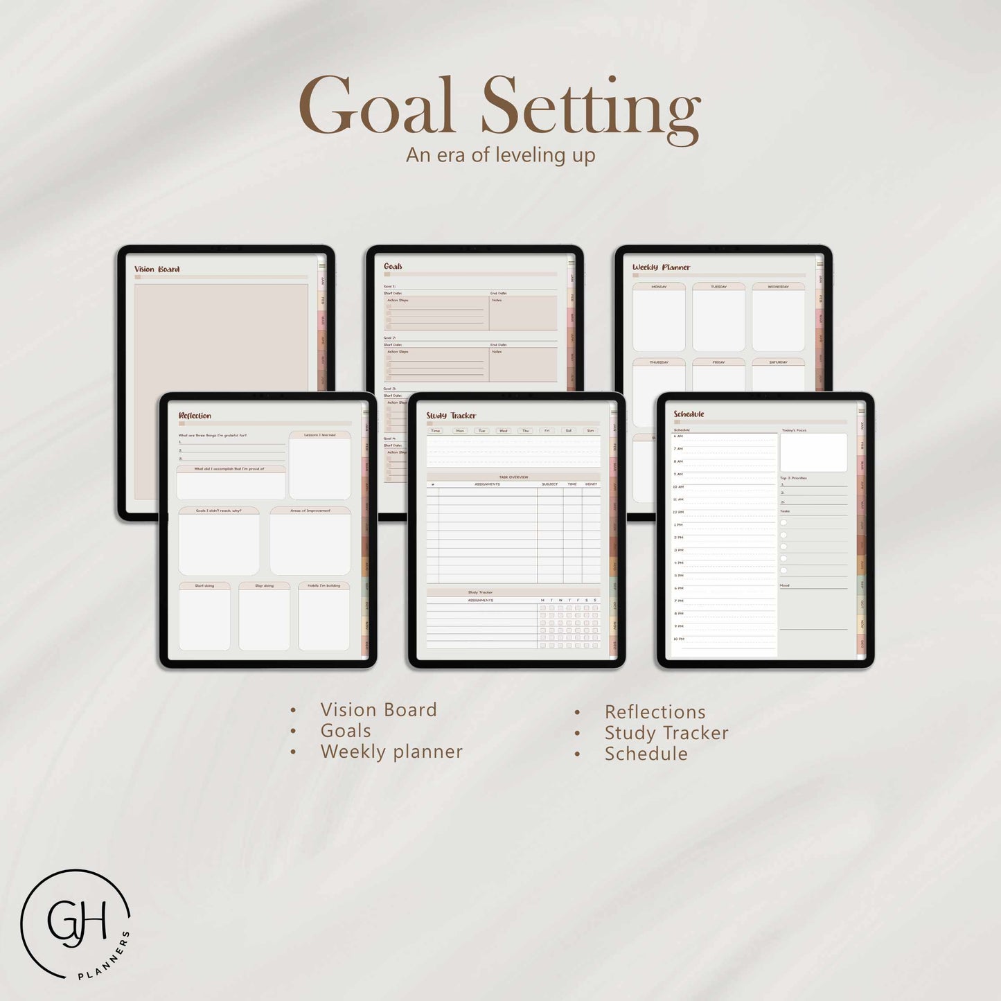 Undated Monthly Digital Planner, GoodNotes Planner, Nobility Planner, Monthly Planner, Boho, Brown Theme Planner, GreatHabitPlanners