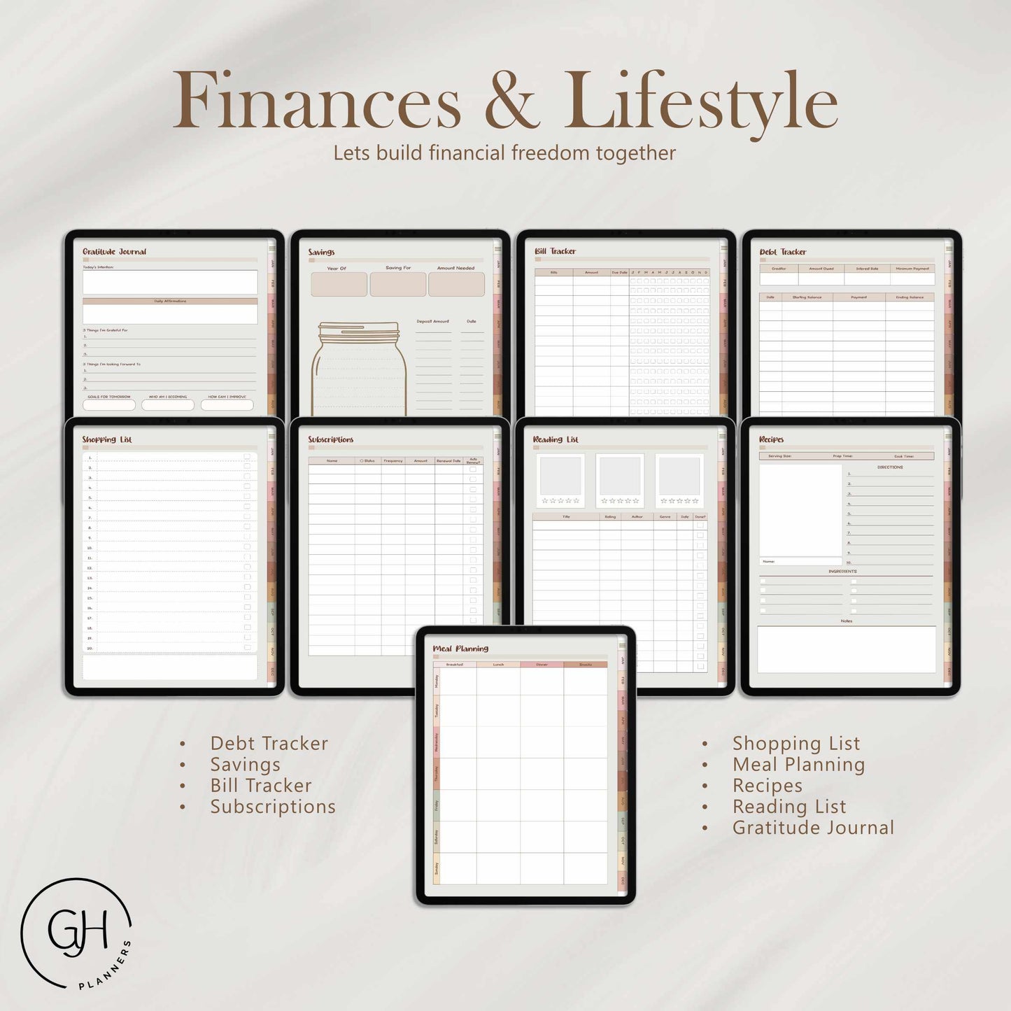 Undated Monthly Digital Planner, GoodNotes Planner, Nobility Planner, Monthly Planner, Boho, Brown Theme Planner, GreatHabitPlanners