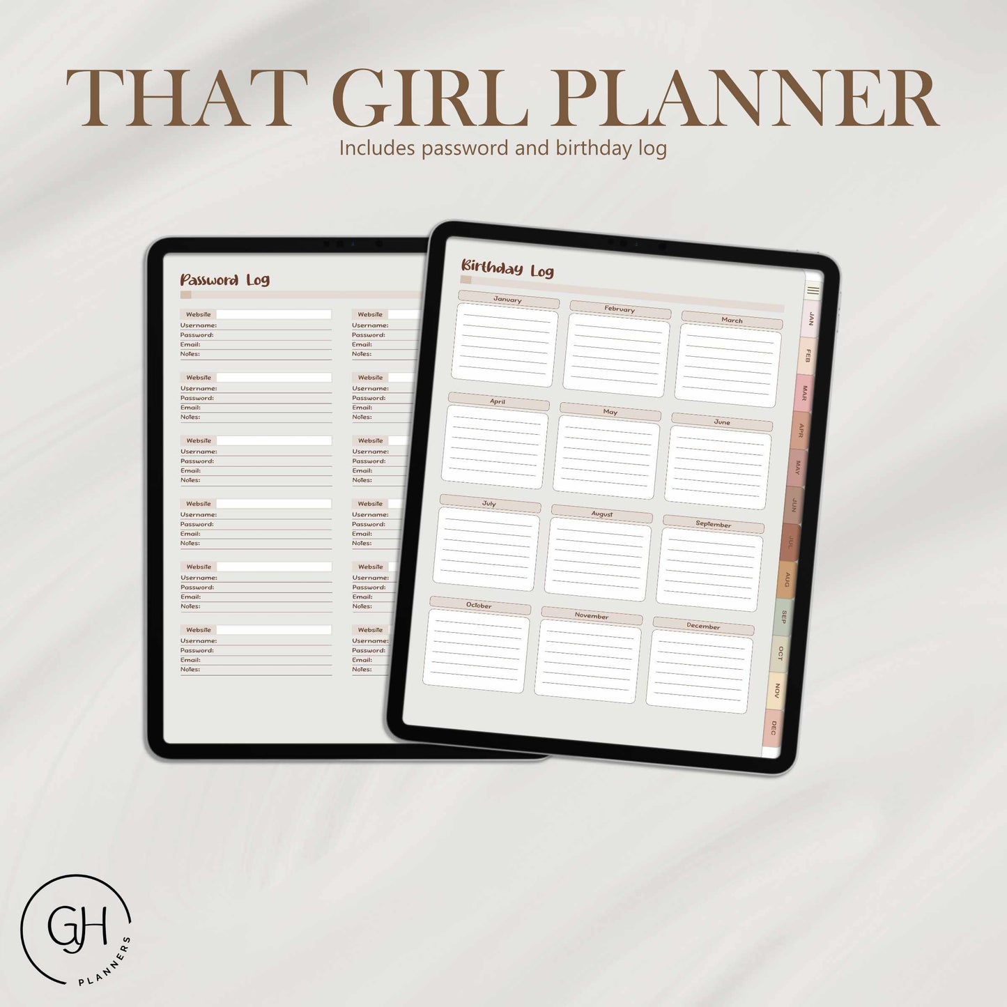 Undated Monthly Digital Planner, GoodNotes Planner, Nobility Planner, Monthly Planner, Boho, Brown Theme Planner, GreatHabitPlanners