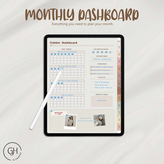 Undated Monthly Digital Planner, GoodNotes Planner, Nobility Planner, Monthly Planner, Boho, Brown Theme Planner, GreatHabitPlanners