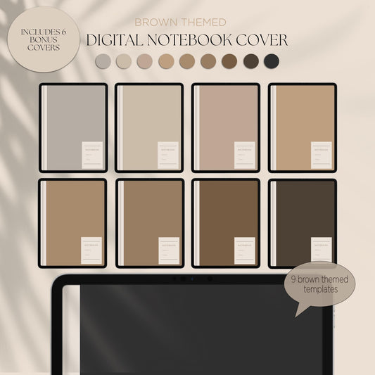 Digital Notebook Cover Brown and Kawaii Campus Theme for iPad and tablet | 17 options | GoodNotes, Notability, | Notes Cover Templates |